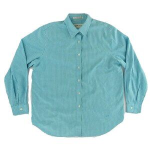 Orvis Mens Dress Shirt 14 Blue White Plaid Long Sleeve Embroidered